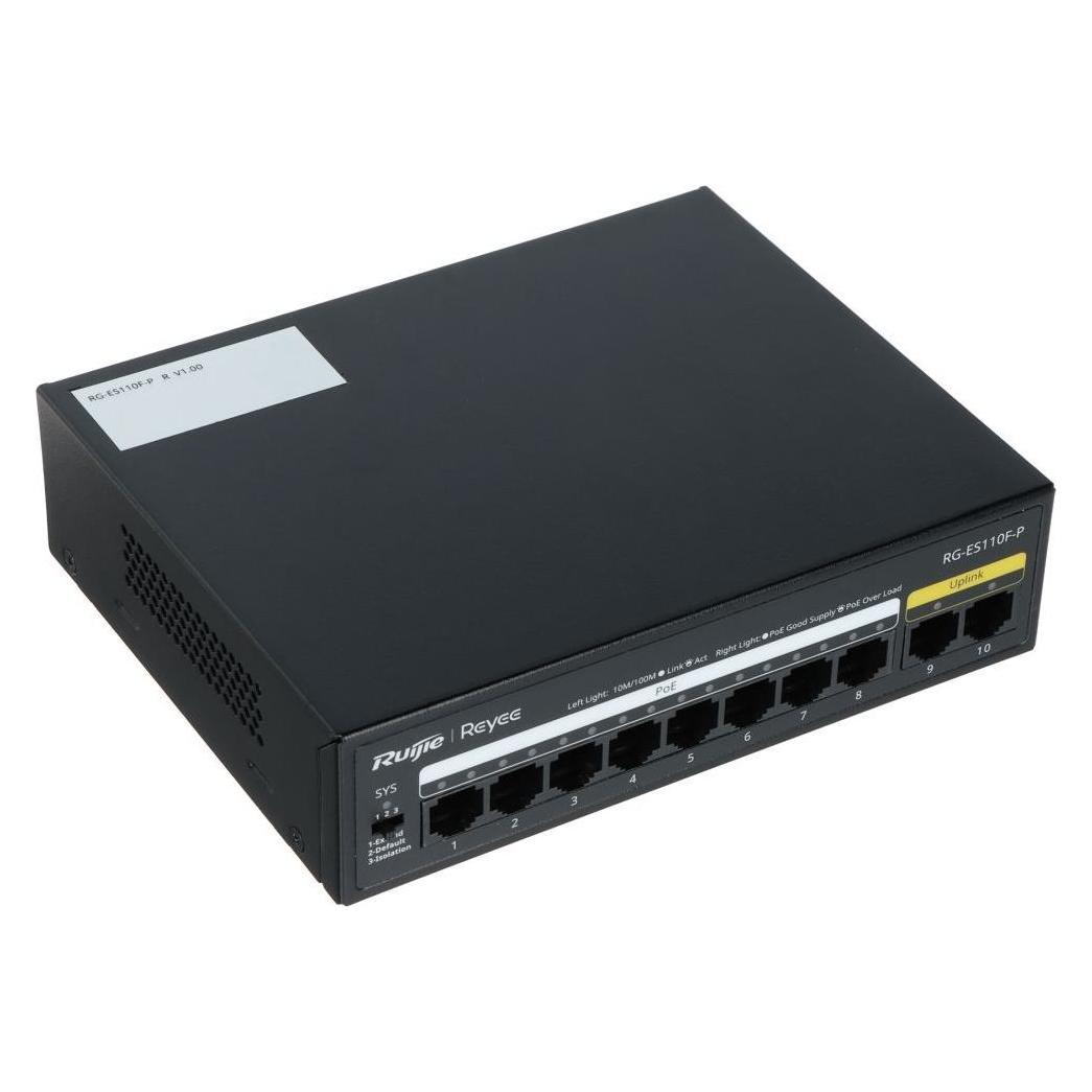 Ruijie 10-Port 100Mbps, 8 of the ports support PoE/PoE+ power supply. Max PoE power budget is 110W, Steel C (10 Ports) (RG-ES110F-P)