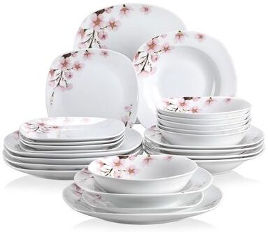 Malacasa VEWEET Annie Ivory White Pink Dinnerware Set (Service for 6)