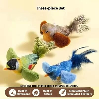 Uplift Treasures Interactive Bird Sound Plush Cat Toy With Elastic Rope e (3 Pcs Set)