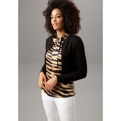 Bolero ANISTON SELECTED, Damen, Gr. 36, schwarz, Feinstrick, Obermaterial: 94% Viskose, 6% Elasthan, unifarben, figurumspielend taillenlang, Rundhals, Strickjacken Bolero, mit funkelndem Verschlussknopf