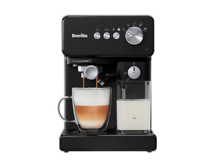 Breville Prima Latte One-Touch Espressomaschine Automatischer Milchaufschäumer Kaffeemaschine für CappuccinoLatte & mehr 15-Bar italienische Pumpe Schwarz VCF183X