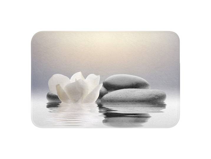 BADEMATTE Steine - Lotus - Weiß - Wasser - Zen Rutschfest 60x40 cm