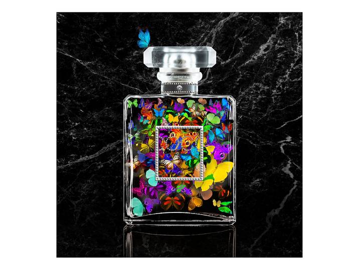 Glasbild Essences Typ B Floatglas Schwarz/Grau/Multicolor 50 x 50 x 1cm