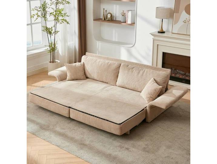 Canapé‑lit Convertible Beige 182x88x84cm Canapé Pliant Style Minimaliste pour Salon Studio et Appartement