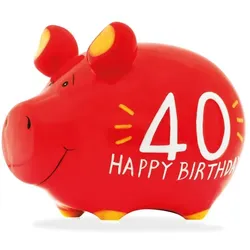 Spardose 40 Happy Birthday Keramik Rot