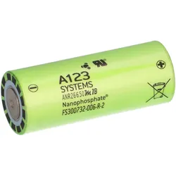 A123 ANR26650M1B – 26650 LiFePO4 Zelle 3,3 V 2500 mAh (B-GRADE, Flattop)