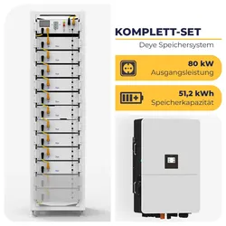 Deye Hybrid-Wechselrichter SUN-80K-SG02HP3-EU-EM6 mit 10 x Deye BOS-G Pro mit 3U-HRack | 80 kW & 51,2 kWh