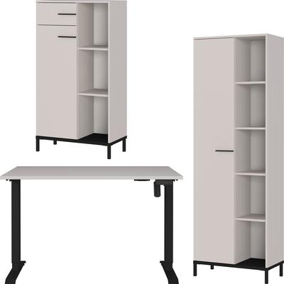 Büromöbel-Set GERMANIA "GW-Rovigo", beige (kaschmir, schwarz), B:278cm H:190cm T:80cm, Holzwerkstoff, Metall, Arbeitsmöbel-Sets, Büromöbel-Set, Schreibtisch elektrisch höhenverstellbar
