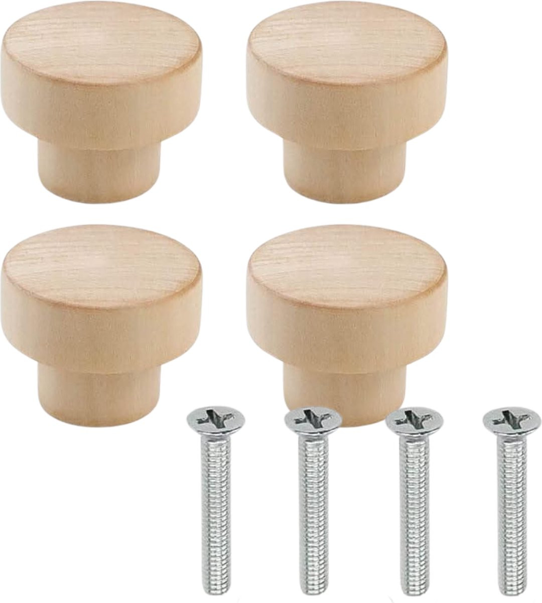 Winkrs Kastknoppen Hout - Set van 4 ronde meubelknopen voor lades en deurtjes - Diameter: 30 mm