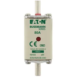 Eaton 80NHM00B-690 Sicherungseinsatz, Niederspannung, 80 A, AC 690 V, 120 kA, NH00, aM, IEC, Doppelkennmelder, spannungsführende Grifflasche  - 3 Stück