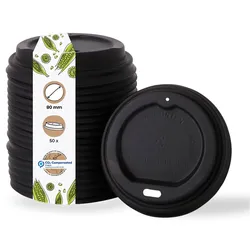 BIOZOYG 250 Stück Einwegdeckel Ø 80mm, schwarz  CPLA Bio Plastikdeckel Kaffeedeckel kompostierbar, biologisch abbaubar, umweltfreundlich
