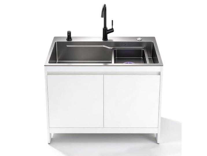 Freistehende Edelstahl-Küchenspüle 304 mit Unterschrank Outdoor Spülbecken mit Warm & Kalt Armatur, Abtropfkorb für Privat- und Gewerbenutzung