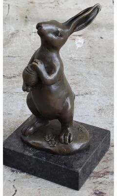 Bronzhaus Cuddly Lil Lady Bunny Carrot Basket Bronze Sculpture Statue Figure Figurine Art
