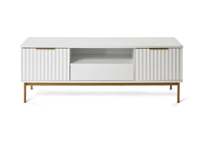TV-Board JAHNKE CARVE TV 140 , gold (weiß, gold), B:140cm H:49,9cm T:39,6cm, Holzwerkstoff, Sideboards, TV-Board, Edle Gold-Applikationen, Fronten in Wellendesign, 140 cm