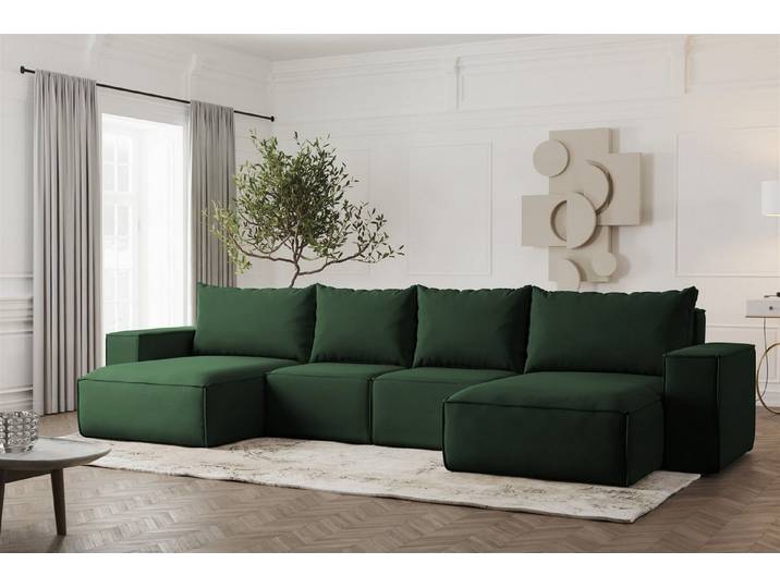 Fun Möbel Wohnlandschaft Sofa U-Form ESTELLE, Rücken echt bezogen