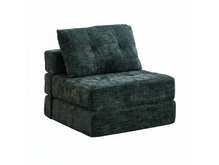 Fauteuil lit pliable vert en chenille avec coussins 79x79x57cm