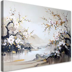 BILDER, Japanische Landschaft Kirschblüten beige