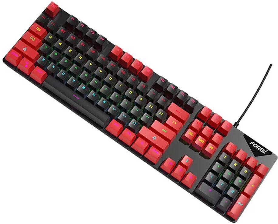 INF Mechanische Tastatur mit Kabel, Regenbogen-Hintergrundbeleuchtung, blauer Schalter, Hot-Swap-fähig, 104 Tasten Schwarz Rot