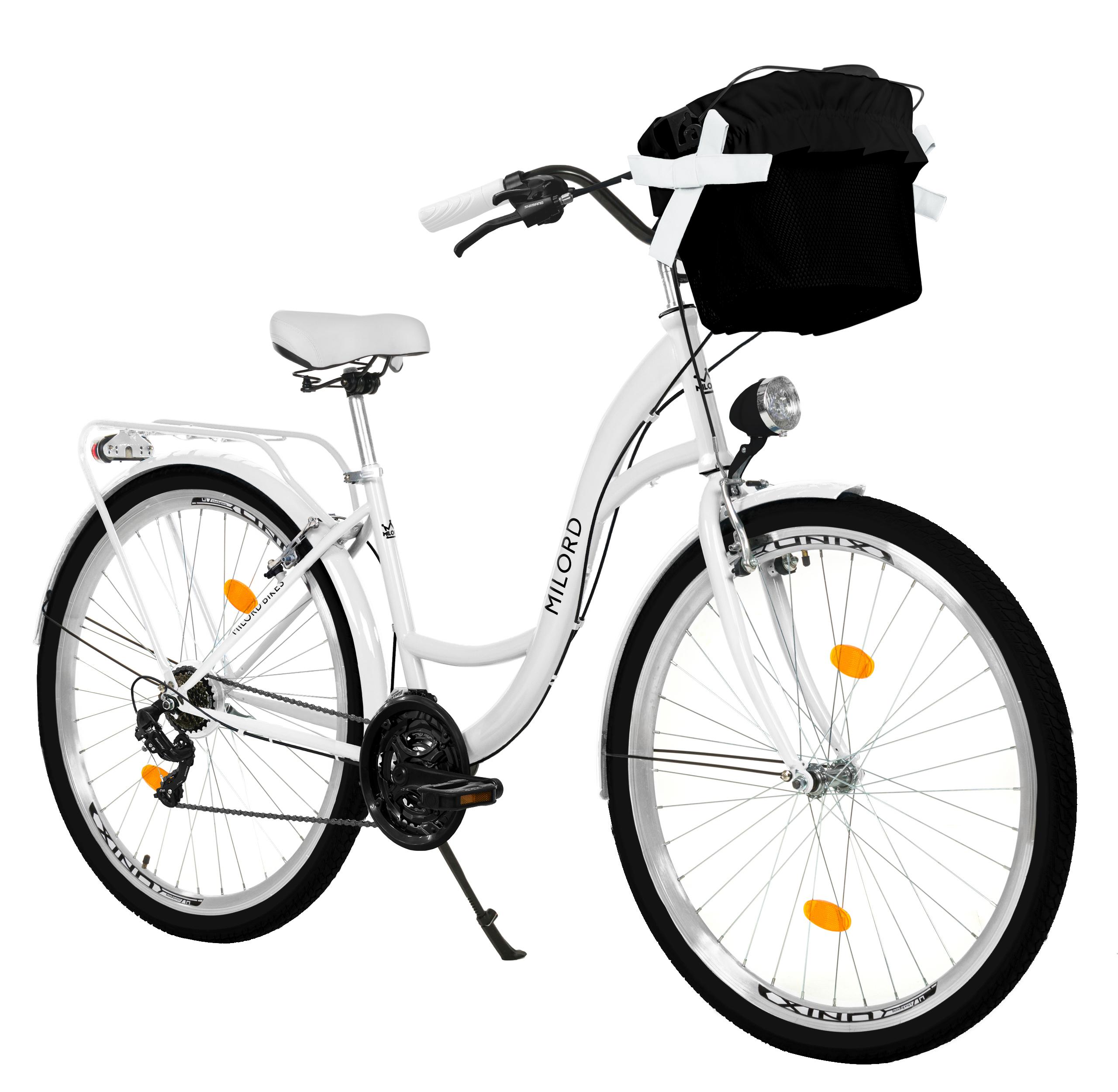 MILORD Damenfahrrad Citybike Komfort Mit Metallkorb Hollandrad Fahrrad, 26 Zoll, 21-Gang, Weiß