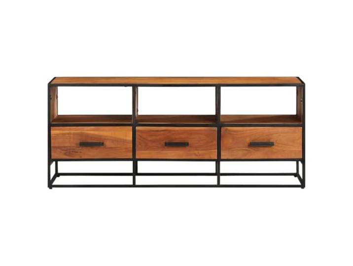 GKHPYURE TV-Schrank 110 x 30 x 45 cm Massivholz Akazie 3 Schubladen, 3 Einlegeböden, Gusseisen, bernsteinfarben, Mangoholz, rustikaler Industriestil
