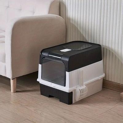 Inspired Living Foldable Cat Litter Box With Splash Guard And Scoop black