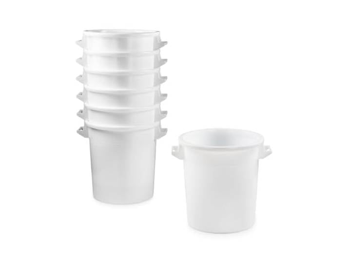 50 Liter Kunststofftonne mit Griffen + Deckel, lebensmittelecht, stapelbar, Stabiler Eimer, Plastiktonne, Rundbehälter, Universaltonne, Allzweckeimer, Vorratstonne, Futtertonne, Mülltonne, Weiß 7X
