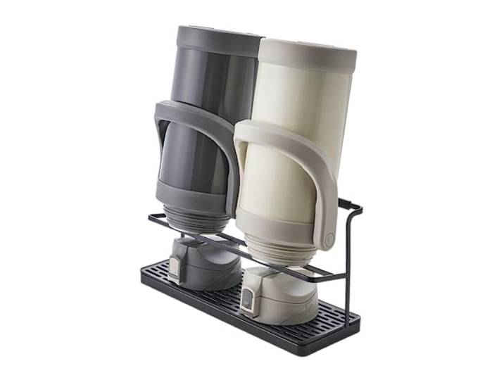 YAMAZAKI 5410 Tower Bottle Drying Stand with Tray\, Black\, Steel/ABS Resin\, 32 x 12 x 17 cm