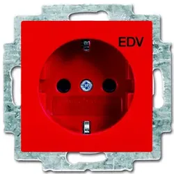 SCHUKO® Steckdosen-Einsatz mit Aufdruck "EDV" und gefärbtem Sockel (rot)