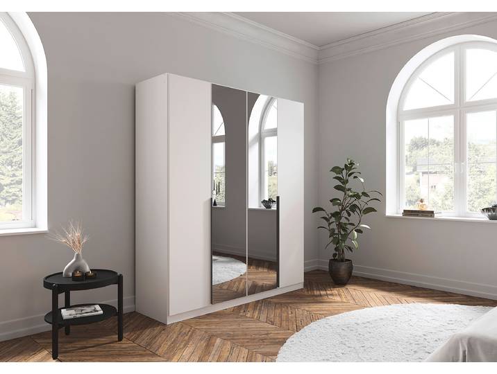 Drehtürenschrank Alabama - Grauspiegel B 181cm Weiß/Alpinweiß Classic Grau