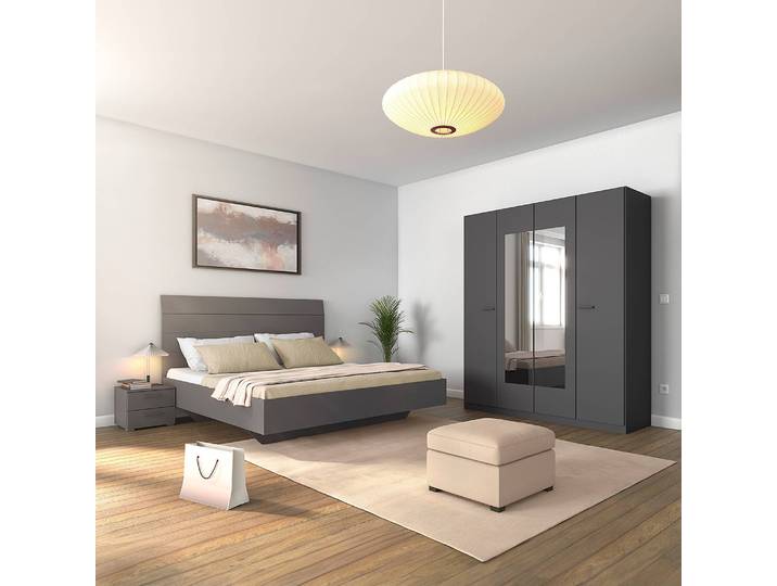 Chambre avec lit 160 cm 181cm Gris/Gris métallisé