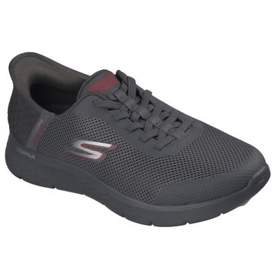 Slip-On Sneaker SKECHERS "GO WALK FLEX-HANDS UP", Herren, Gr. 48, Textil, grau (dunkelgrau), Schuhe, Schlupfschuh, Halbschuh, Freizeitschuh, mit Gummizug, Slip ins
