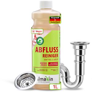 AlmaWin Rohrreiniger Abflussreiniger, flüssig, für Küche und Bad, Wirkzeit 4 Stunden, Flasche 1 Liter