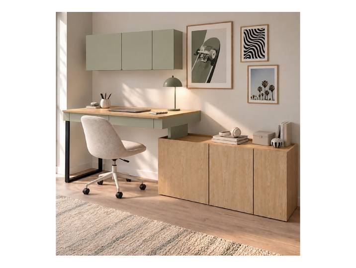 Lomadox Jugendzimmer-Set LAUKA-133, (Sparset, 2-tlg., Schreibtisch Wandschrank), Grün Eiche Dekor grifflos modern Schreibtisch flexibel montierbar