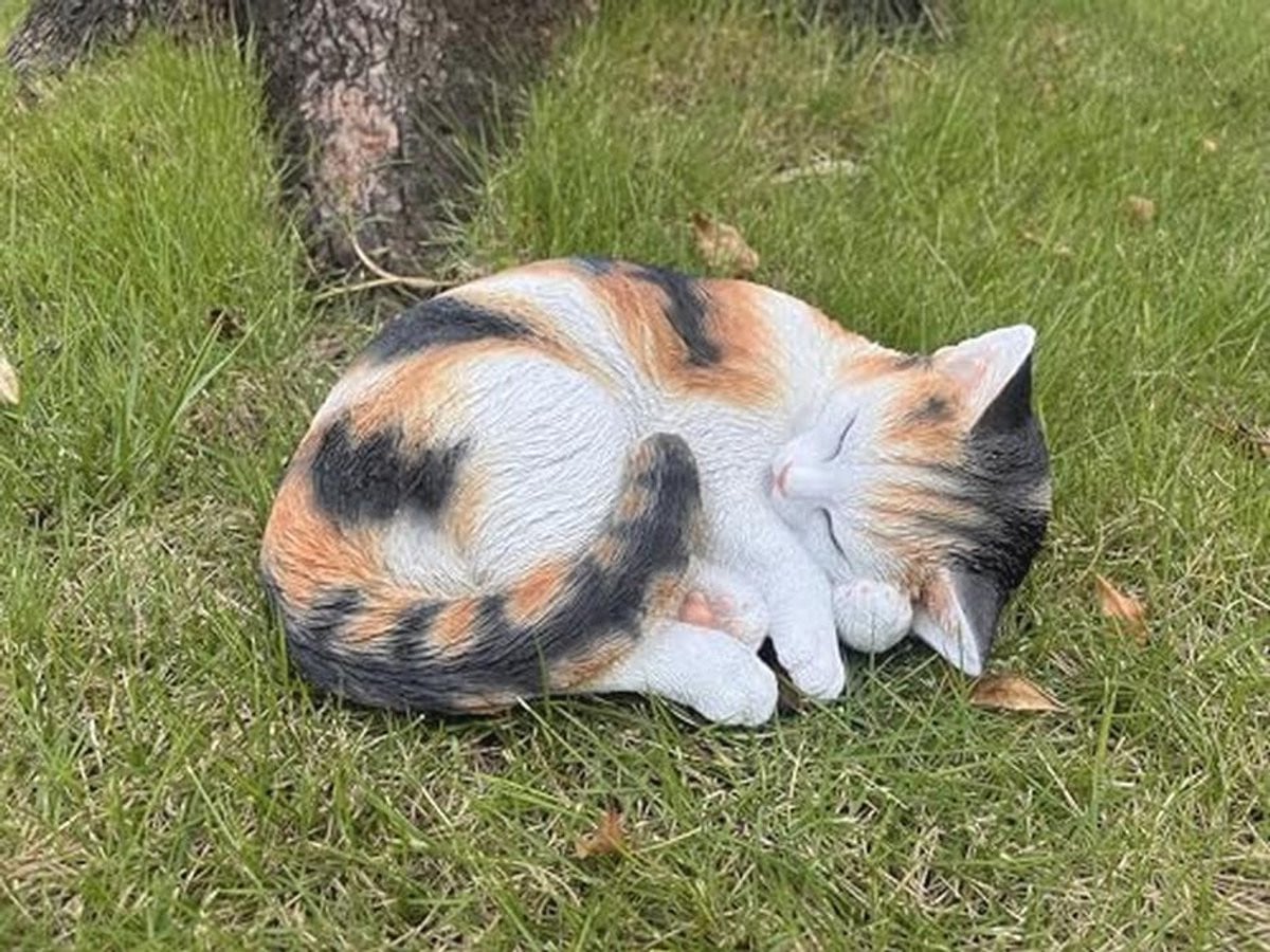 Slaapkat Beeldje voor Tuin - Calico Stijl