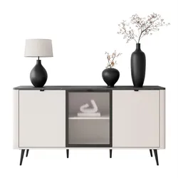 KOMMODE auf Füßen AUTUMN 2D1W mit Glasfront, Kaschmir / Grauer Stein