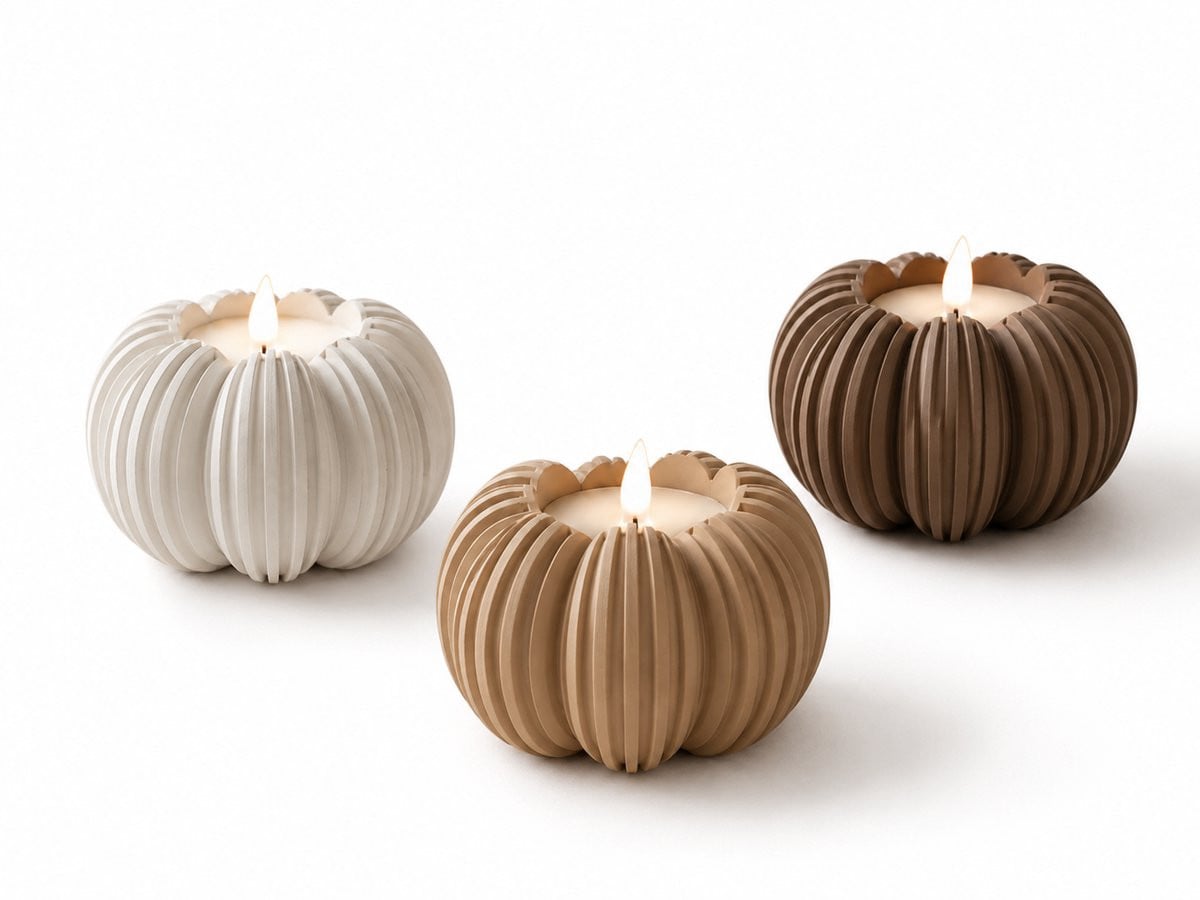 Moderne Pompoen Theelichthouder – 3D-Geprinte Herfstdecoratie
