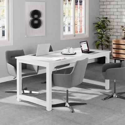 Jiallo "63"" Executive Desk, Large Modern Office with Thick Metal Frame, White Finish"