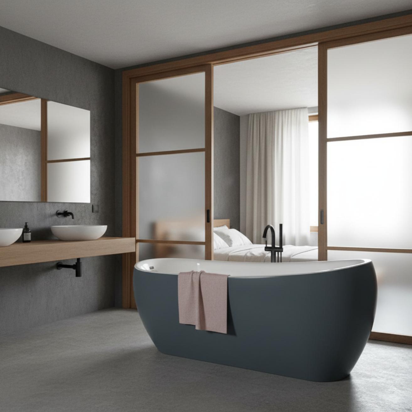 Freistehende Badewanne Modern 170 cm Grau-Weiß Komposit Ohne Füße - Moderne Badewanne Melania Grau Außen Weiß Innen Bodenstehend