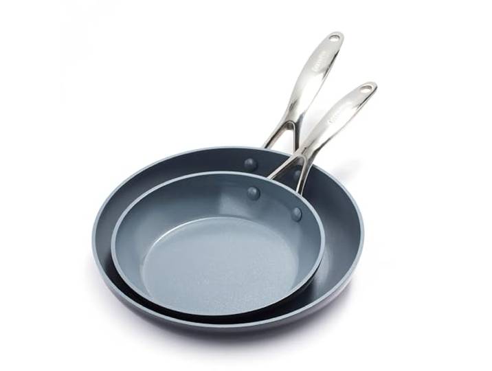 GreenPan Valencia Pro Harteloxierte Gesunde Keramik Anti-Stick 20 cm & 26 cm Bratpfannen-Set, PFAS-frei, Edelstahl-Griff, Induktion, Spülmaschinenfest, Backofenfest, Grau