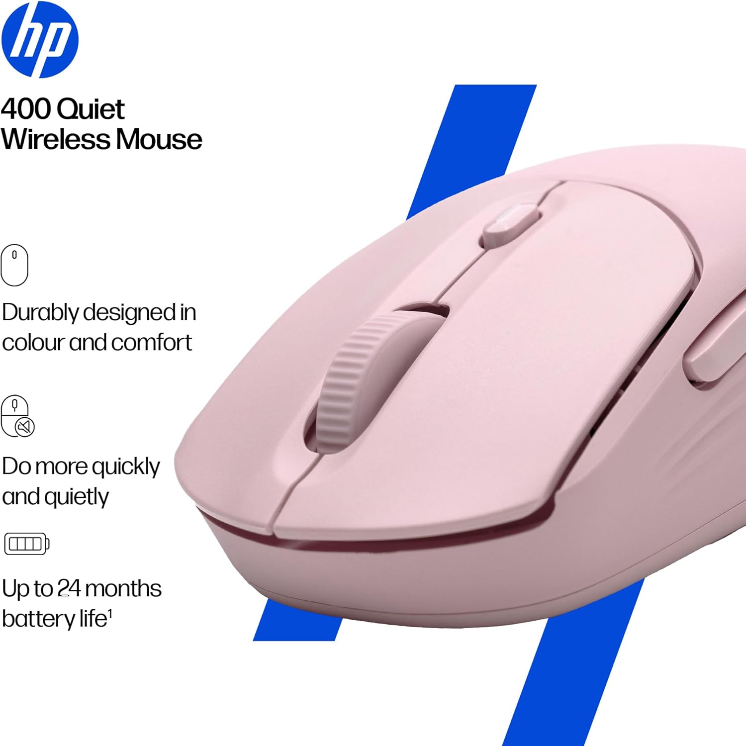 HP 400 Quiet Wireless Mouse – Pink (Dual Bluetooth + 2.4GHz USB, Silent Clicks, 6000 DPI)