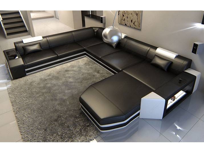XXL Wohnlandschaft Mega Prato U-Form in Leder