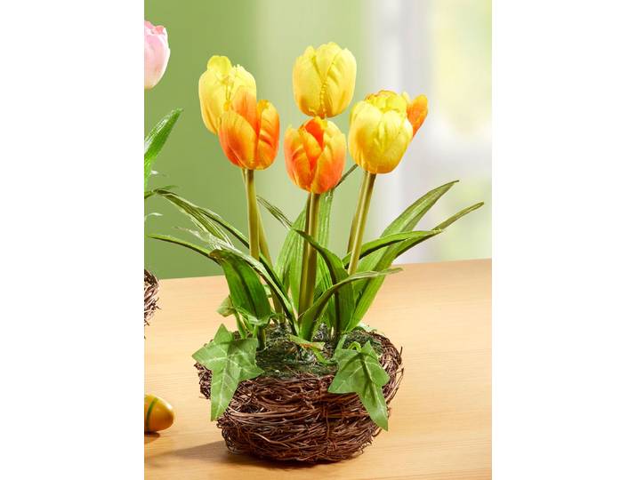 Tulpen im Weidekorb, Gelb-Orange, Gelb-Orange, klein
