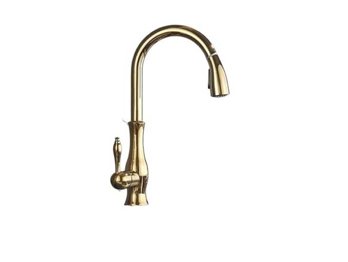 Küchenarmatur aus schwarzer Bronze, herausziehbare Brause for heißes und kaltes Wasser, Messing-Einlochgriff, um 360 Grad drehbar Kommerziell(Golden)