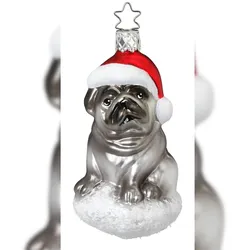 Inges Glas Christbaumschmuck Mops Glas 10,5 cm grau