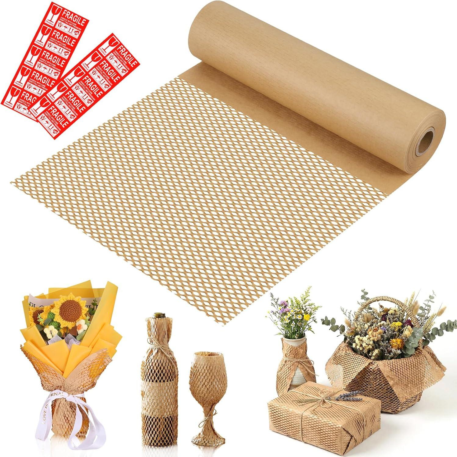 Merkloos Verpakkingspapier met honingraatstructuur, 30 cm x 30 meter, voor bescherming van breekbare voorwerpen