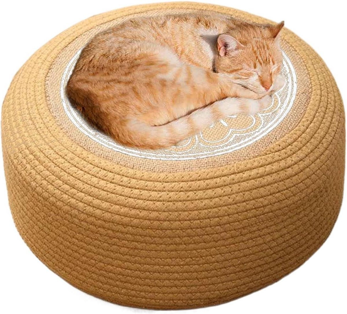 Handgeweven Jute Outdoor Poef - Rond Vloerkussen - Wit - Diameter: 40 cm