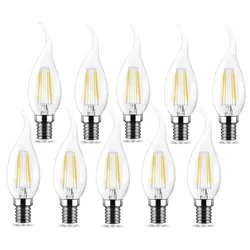 10x LED Leuchtmittel E14 Filament Flamme Kerzenform C35T 4W 400 Lumen neutralweiß (4000 K)