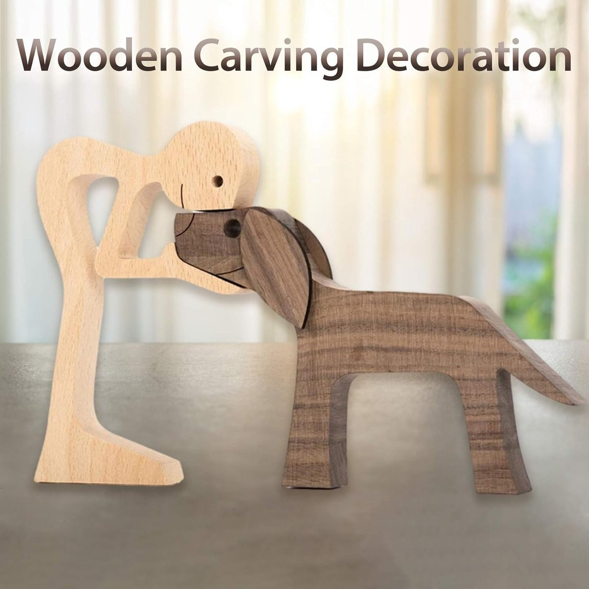 Allecta Handgesneden houten hondenfiguur ornament voor op tafel