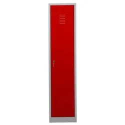 PROREGAL Garderobenspind Camel | 1-Fach mit Pro-Aufteilung| HxBxT 180x41x50 cm | Zylinderschloss | Grau-Rot