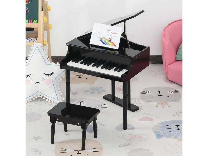 HOMCOM Piano Enfant 30 Touches Bois avec Tabouret Noir